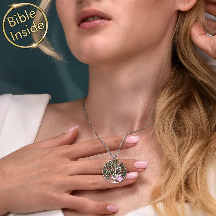 Christian Christmas Gifts for Her Tree of Life Pendant With New Testament Inside by My Nano Jewelry